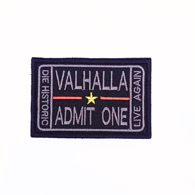 PATCH BORDADO VALHALLA ADMIT ONE 8,5 X 6 CM